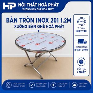 B3 - Bàn tròn inox 1,2m inox 201 dày 0.7mm