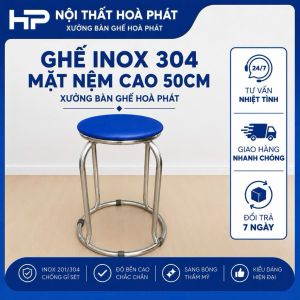 Ghế đôn inox 304 hòa phát mặt nệm, ống phi 19x1.2mm - G15A