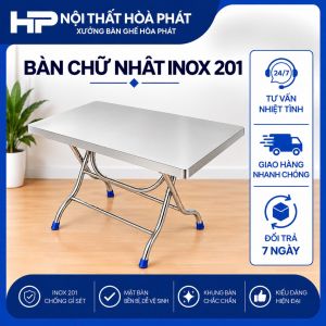 Bàn xếp inox chữ nhật: 0.6x1.0 (m), ống 32x0.5mm, mặt 0.5mm