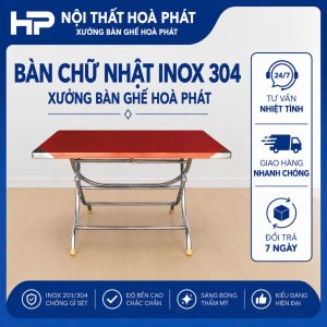 Bàn inox chữ nhật: 0.6x1.0 (m) inox 304, ống 32x1.2mm, mặt 1.2mm