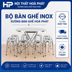 BA01-Bộ bàn ăn inox hòa phát cao cấp - inox 304 dày 1.4mm