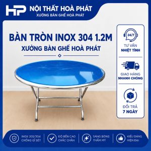 B6-Bàn tròn inox 1.2m 304 cao cấp dày 1ly5